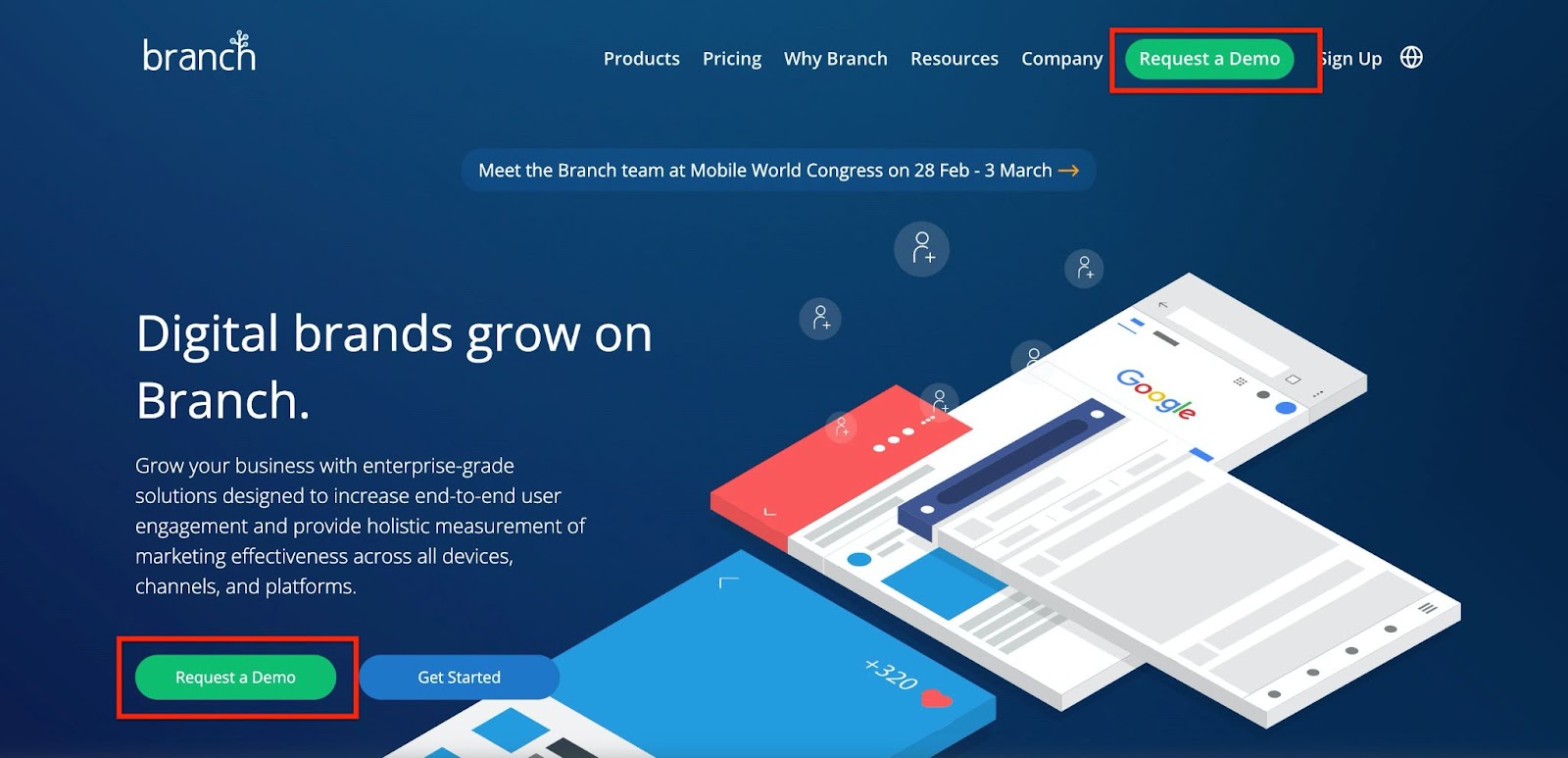product-led organization Branch homepage