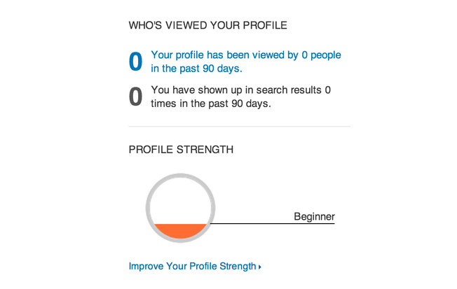 A screenshot showing LinkedIn using a progress bar to show profile strength